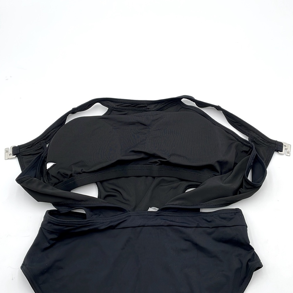 Holipick Black One-Piece Monokini Swimsuit High Neck Cutout Snap/Hook Closure - Picture 15 of 17